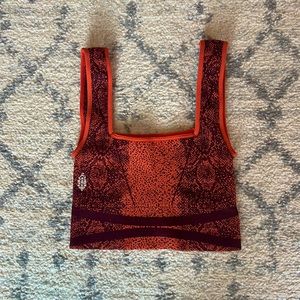 FREE PEOPLE MOVEMENT Orange/Red Square Neck Snakeskin Crop Tank